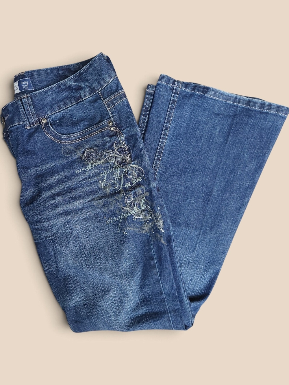 Aeropostale Denim Hailey Flare Jeans Embroidered Medium Wash 13/14 Reg
